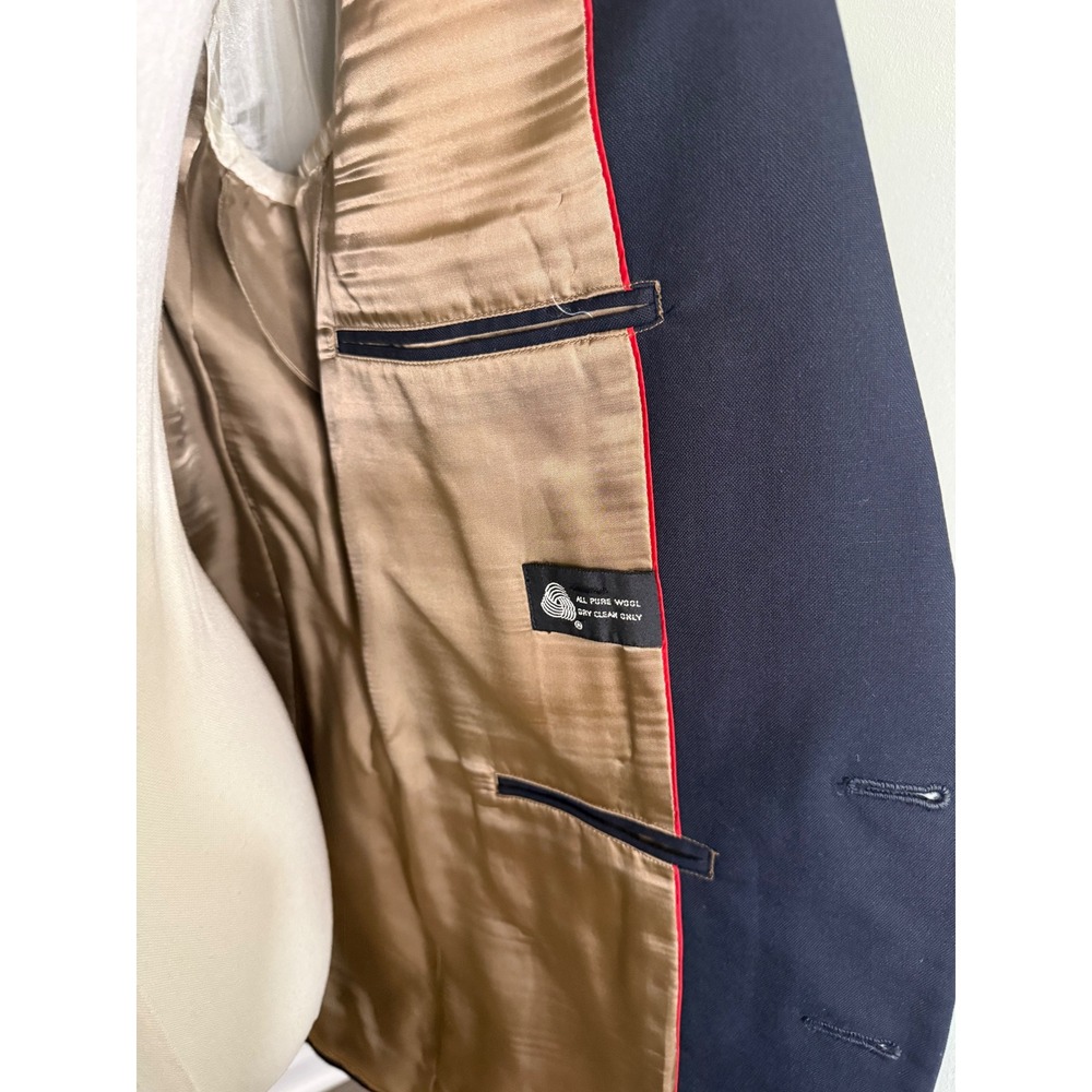 Vintage The University Shop Pure Wool Blazer Gold Crest Button Preppy Navy 42R - Picture 3 of 6